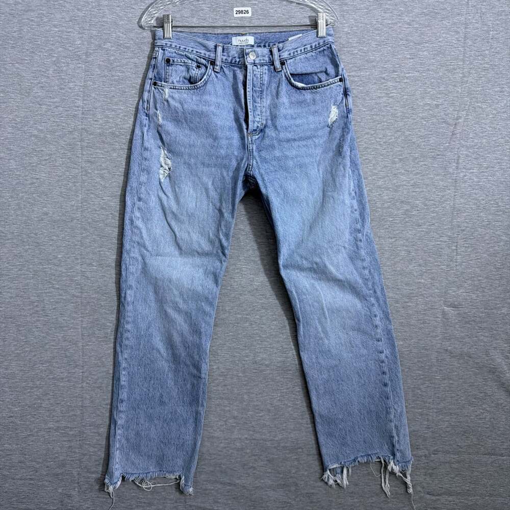 Nuuds Jeans Women's Size 28 Distressed Blue Denim Straight Leg High Rise Jeans